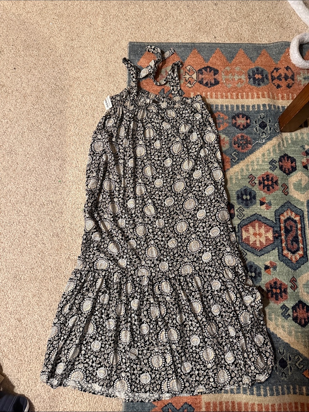 Old Navy Black and White Floral Maxi Dress with Tie Straps